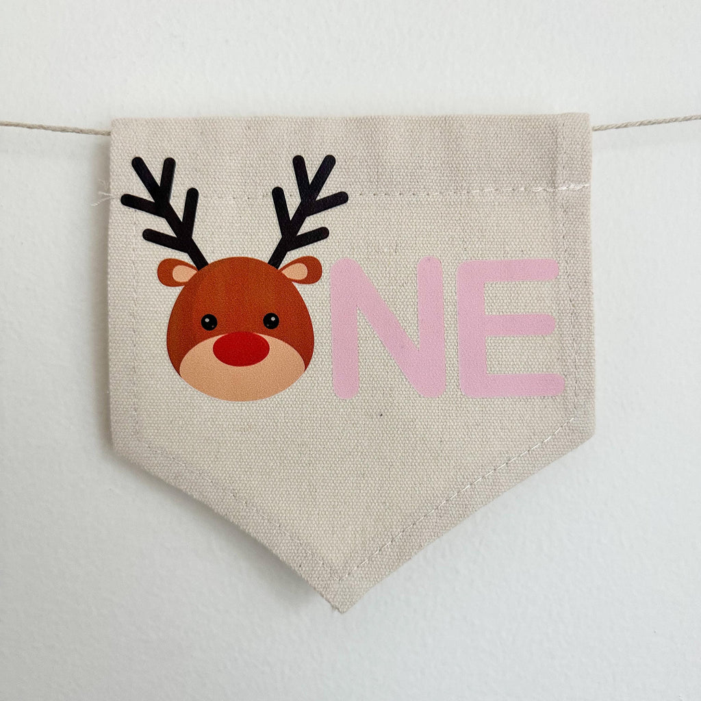 Reindeer 1st Birthday Party Decorations, Oh What Fun Christmas High Chair Banner, Pink Holiday First Birthday Sign