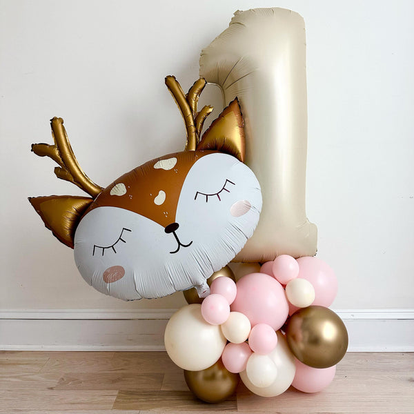 Winter Woodland First Birthday Balloons | Woodland Deer Balloon Tower