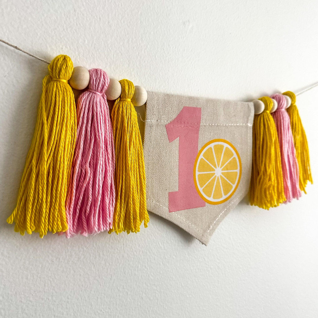 Lemon 1st Birthday Tassel Banner | Pink Lemonade First Birthday Party Highchair Decoration