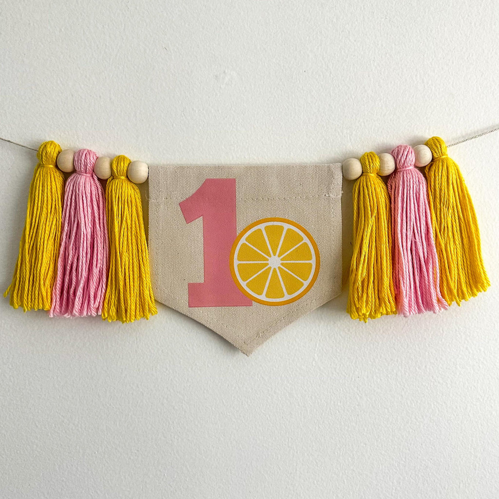 Lemon 1st Birthday Tassel Banner | Pink Lemonade First Birthday Party Highchair Decoration