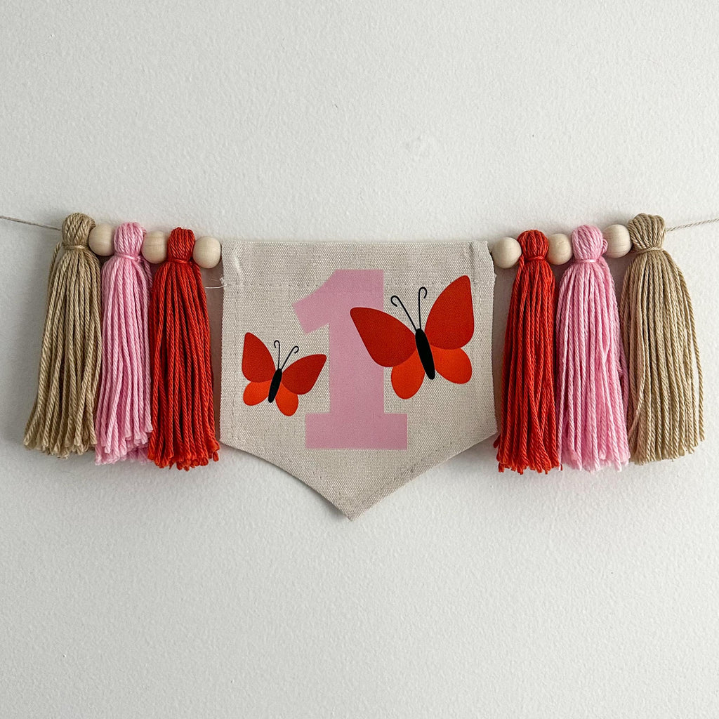 Butterfly First Birthday Highchair Tassel Banner