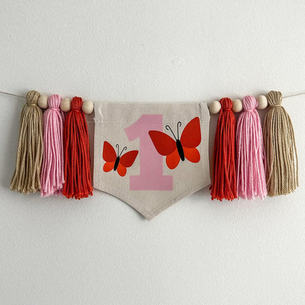Butterfly First Birthday Highchair Tassel Banner