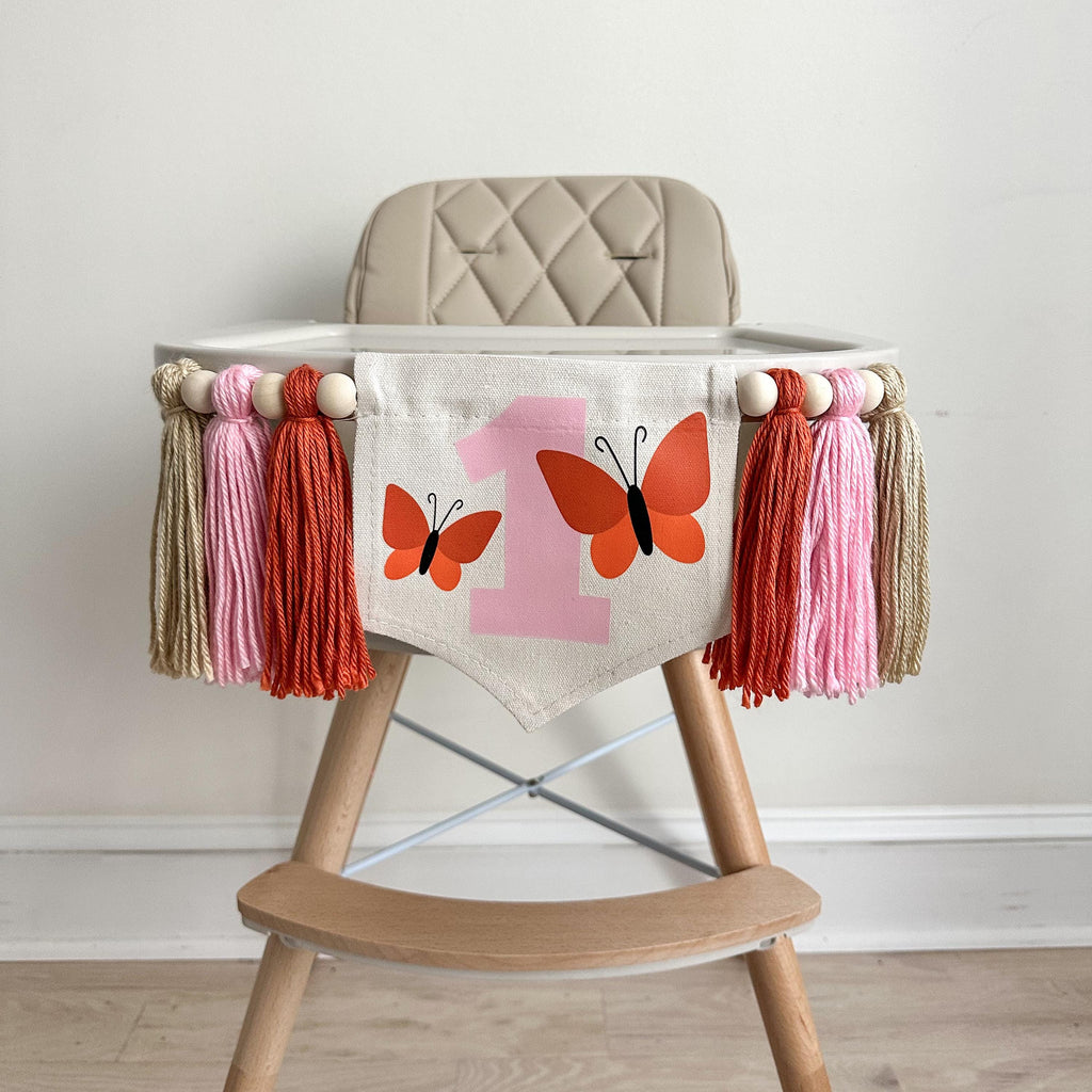 Butterfly First Birthday Highchair Tassel Banner