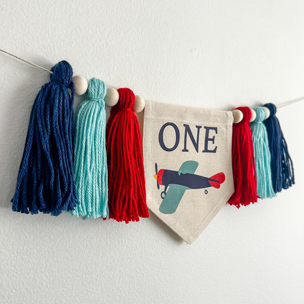 Airplane 1st Birthday Party Decorations | Aviation First Birthday High Chair Tassel Banner