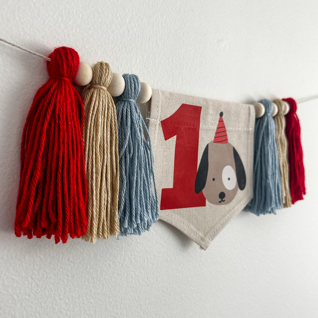 Dog 1st Birthday Party Decorations | Puppy First Birthday High Chair Tassel Banner