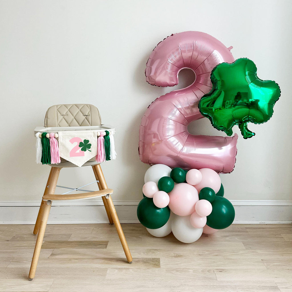 St. Patrick's Day 2nd Birthday Balloon Tower | Green and Pink Second Birthday Decoration