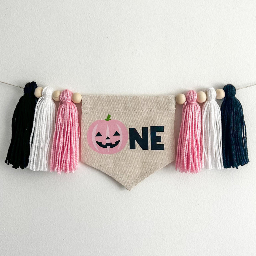 Halloween 1st Birthday Party Decorations | Pink Jack O Lantern Tassel Banner