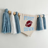 First Down Light Blue 1st Birthday Tassel Banner, Football Highchair Decoration, Sports First Birthday Party Sign