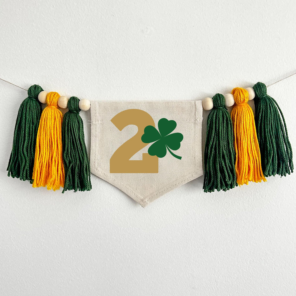 St. Patrick's Day 2nd Birthday Tassel Banner, Two Lucky Highchair Decoration, Shamrock Second Birthday Party Sign