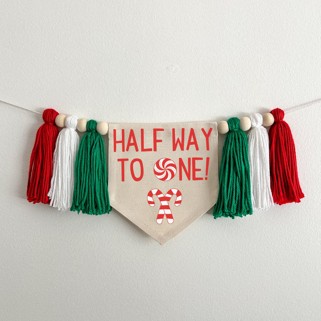 Christmas Half Birthday Party Decorations, Halfway to One Holiday High Chair Banner, Peppermint 6 Month Sign