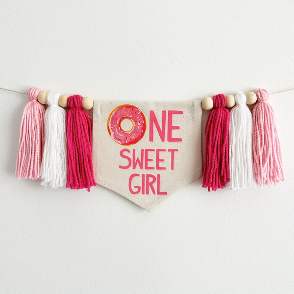 Donut 1st Birthday Party Decorations, Sweet One First Birthday, Pink Doughnut High Chair Banner