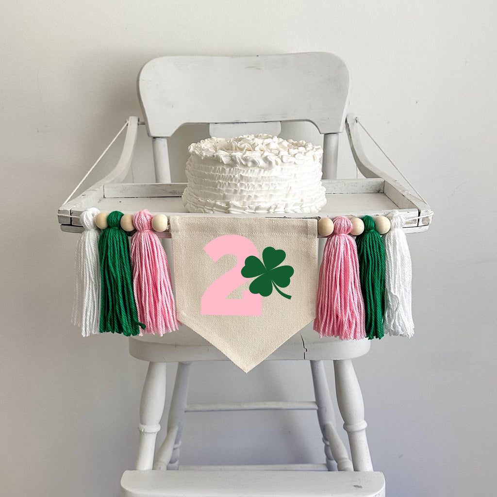 St. Patrick's Day 2nd Birthday Tassel Banner, Two Lucky Highchair Decoration, Shamrock Second Birthday Party Sign, Clover Photo Cake Smash