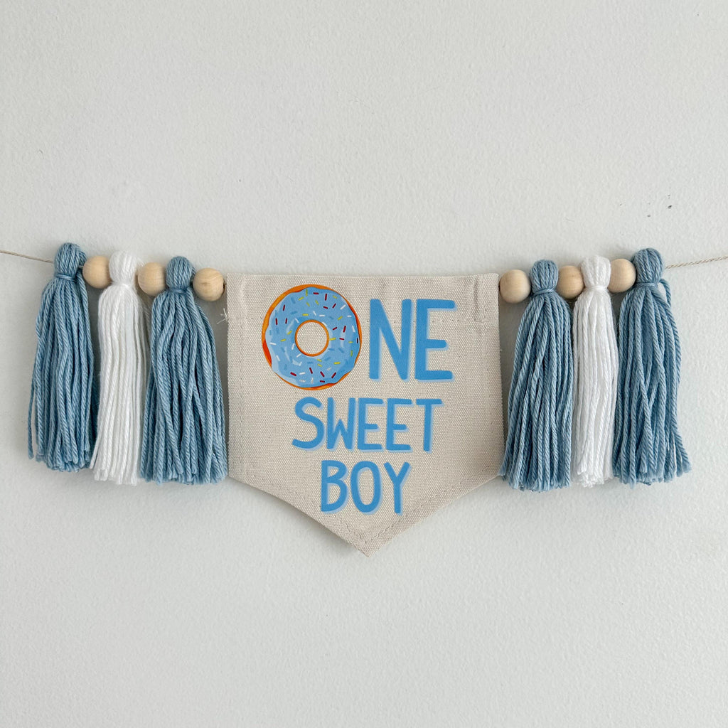 Donut 1st Birthday Party Decorations, Sweet One First Birthday, Blue Doughnut High Chair Banner
