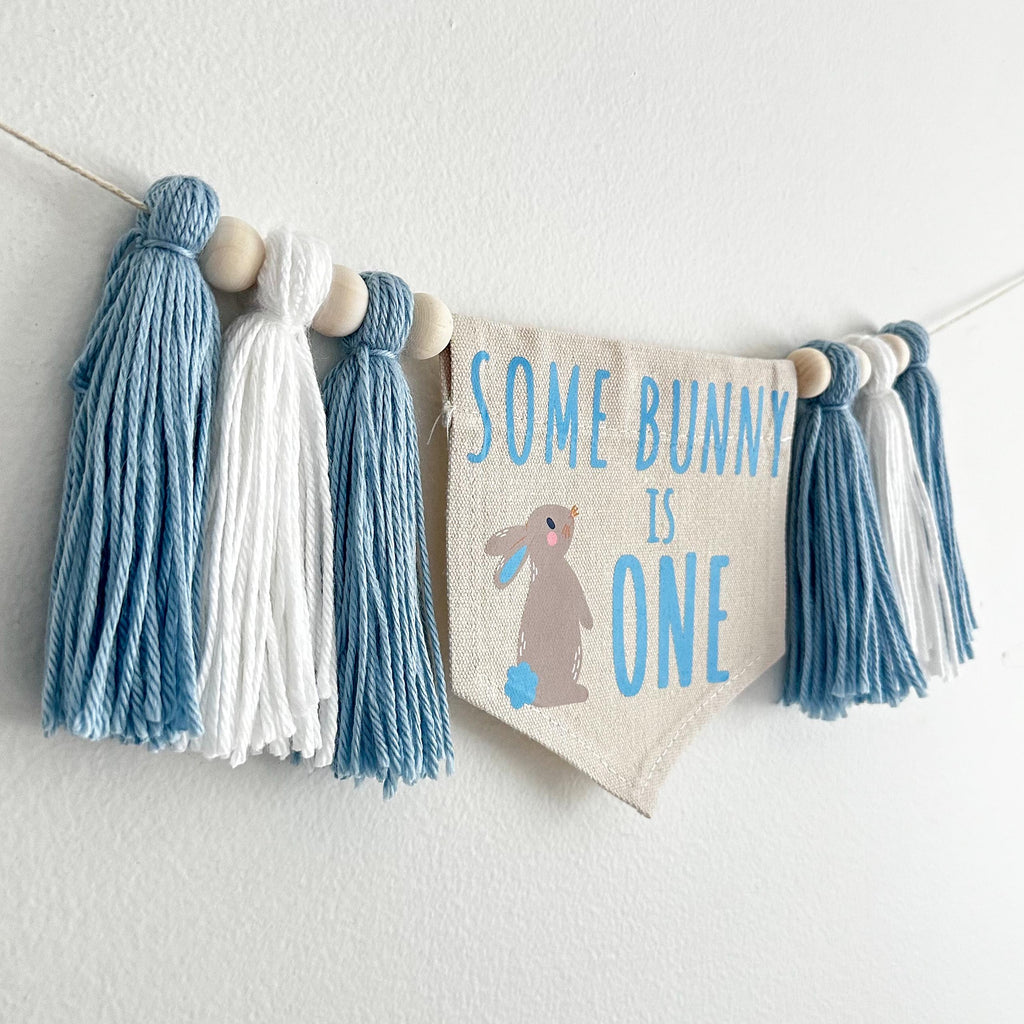 Easter 1st Birthday Party Decorations, Some Bunny is One High Chair Banner, Spring First Birthday Tassel Sign