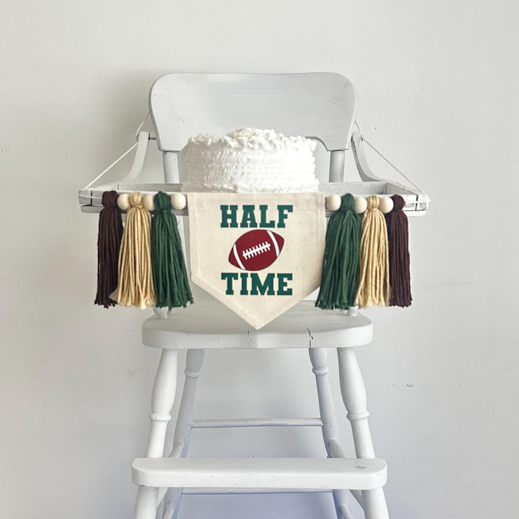 Half Time High Chair Tassel Banner | Half Birthday Football Party Decorations