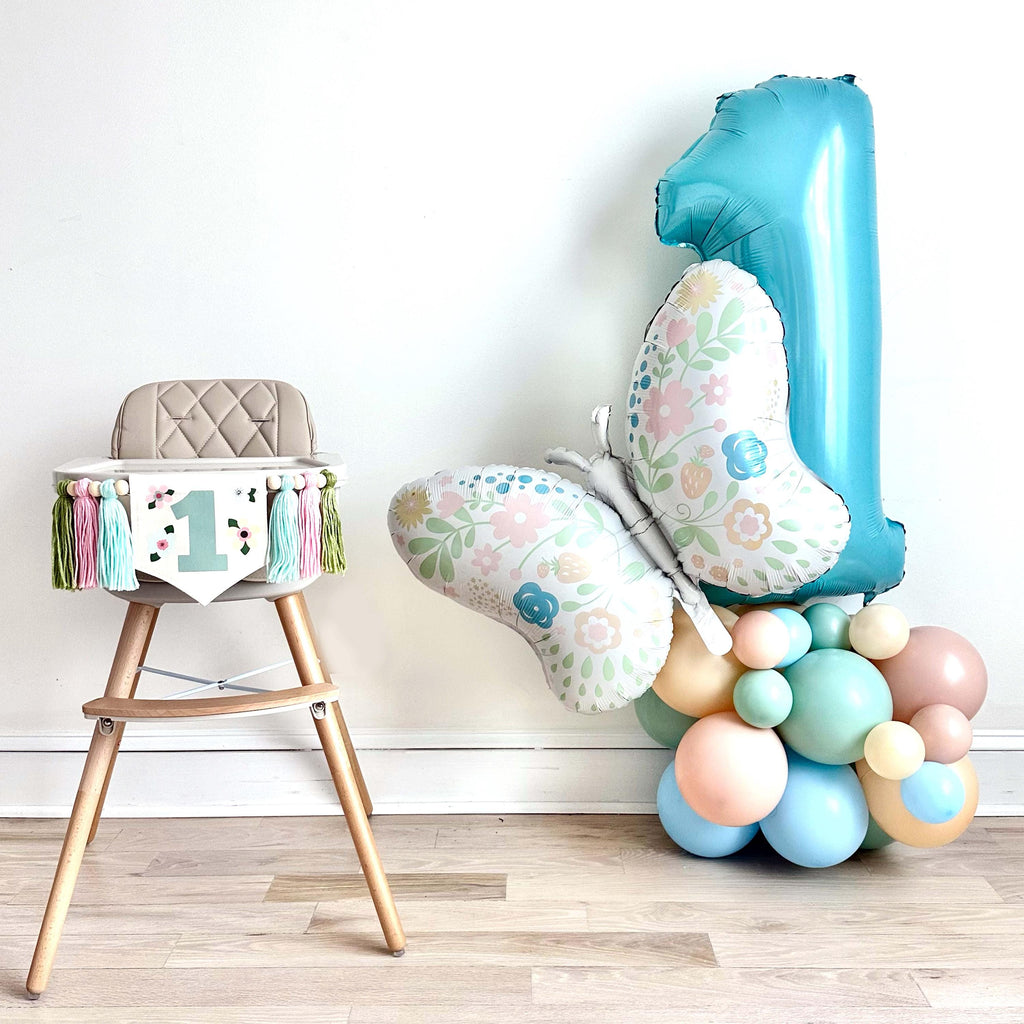 Butterfly First Birthday Balloons | Spring Balloon Tower | Tea Party Balloon Tower