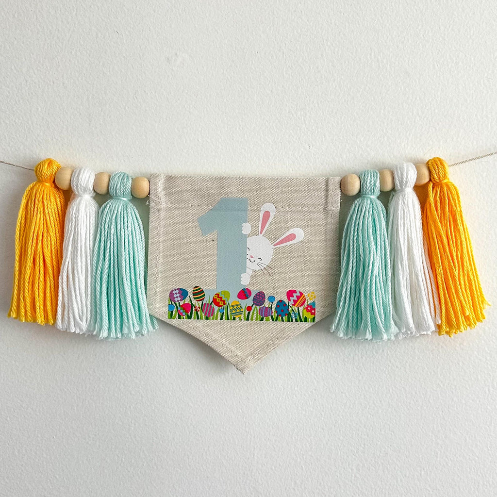 Easter 1st Birthday Party Decorations, Some Bunny is One High Chair Banner, Peeking Bunny First Birthday Sign