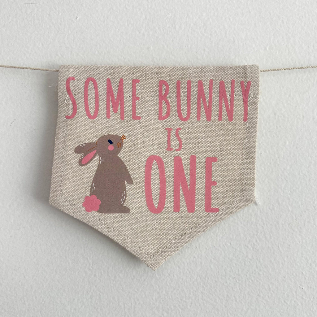 Easter 1st Birthday Party Decorations, Personalized Some Bunny is One High Chair Banner, Spring First Birthday, Pink Rabbit Cake Smash Decor