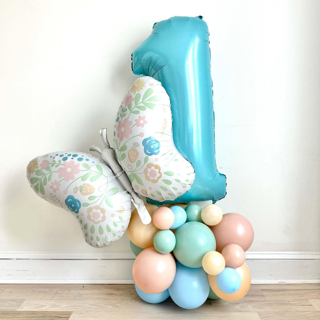 Butterfly First Birthday Balloons | Spring Balloon Tower | Tea Party Balloon Tower