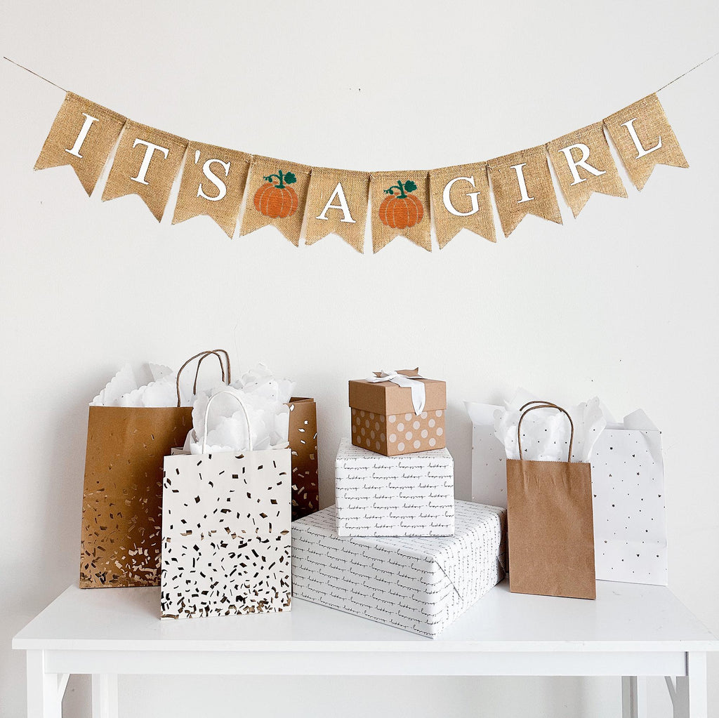 Girl Baby Shower Decorations | Baby Girl Pumpkin Banner | Fall Gender Reveal | Autumn Pregnancy Announcement | Little Pumpkin Decorations