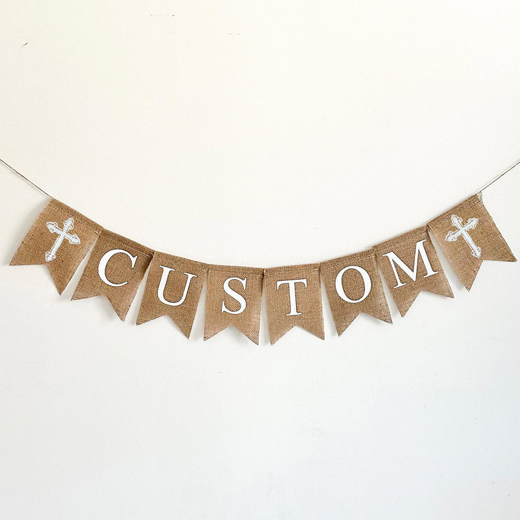 Baptism Banner, Personalized Christening Decor, First Holy Communion, Religious Sign, Cross Banner, Personalized Confirmation Sign,
