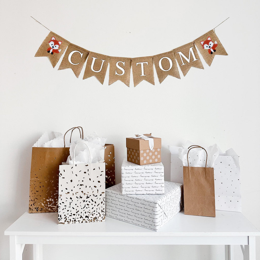 Woodland Party Decorations, Custom Banner, Baby Shower Backdrop, Personalized Banner, Woodland Theme Party, Burlap Garland