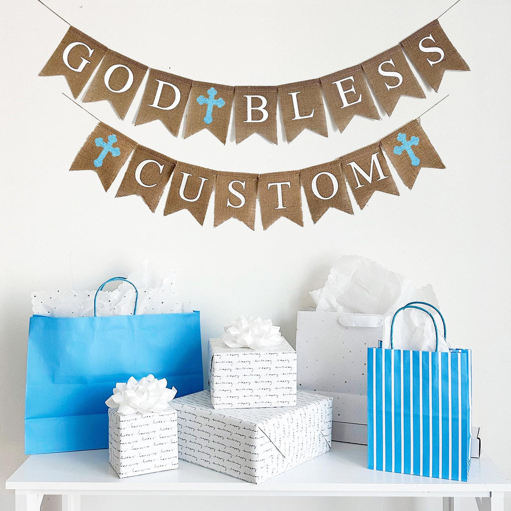 God Bless Banner, Baptism Banner, Personalized Christening Banner, First Holy Communion, Religious Decorations, Confirmation Banner