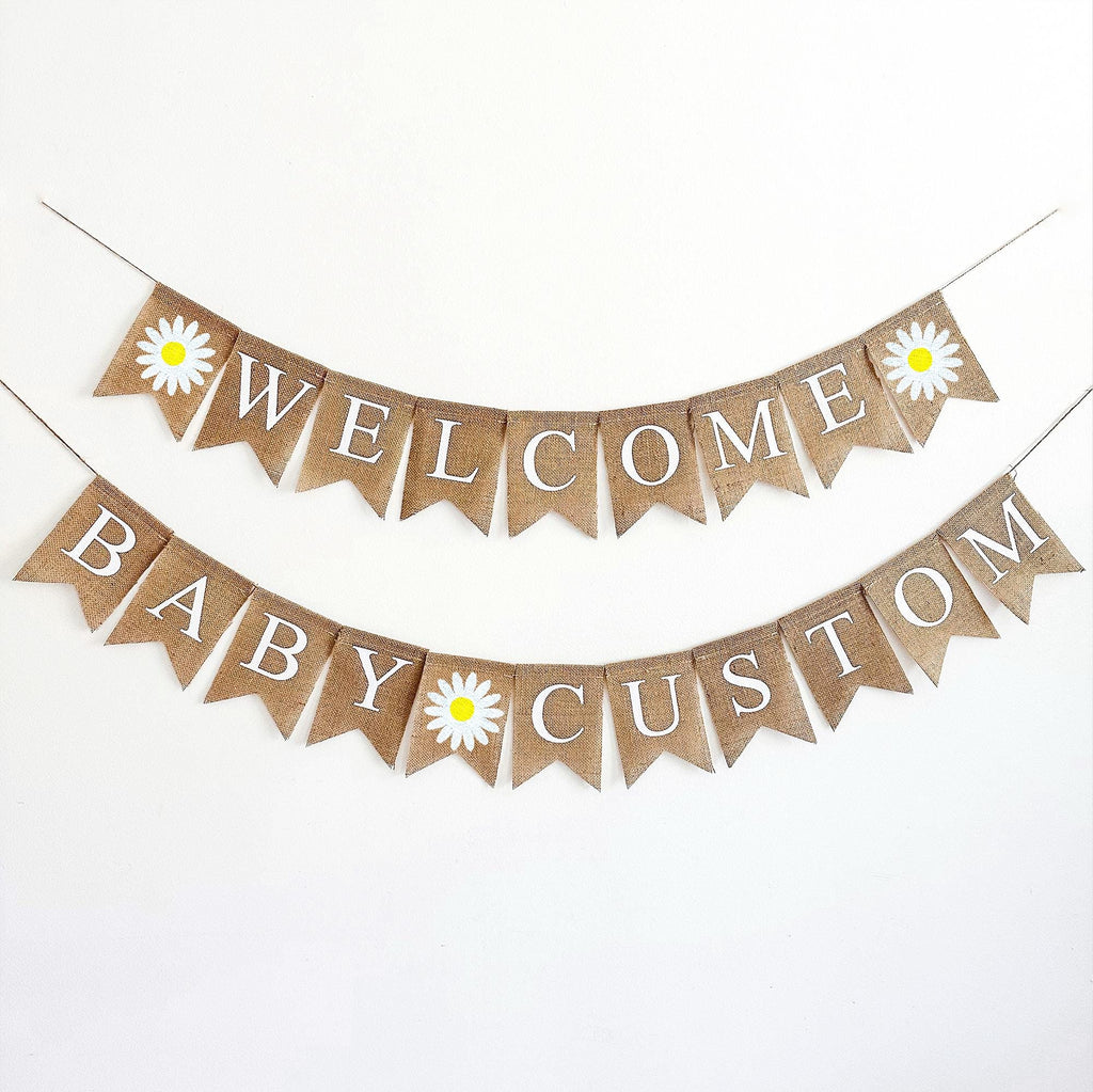 Boho Baby Shower, Welcome Baby Banner, Daisy Party Decorations, Custom Banner, Gender Reveal, Birth Announcement, Flower Baby Shower