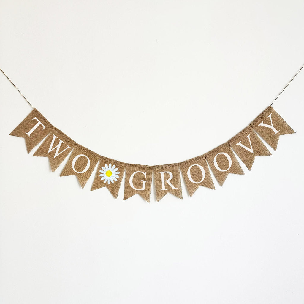 Two Groovy Banner | Flower Power Second Birthday Party Decorations