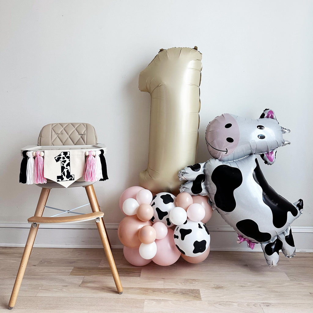 Pink Cow First Birthday | Farm Animal Balloon Tower | Moo First Birthday Balloons