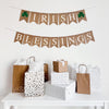 Irish Blessings burlap banner featuring 2 hand stenciled green sharmrocks. This banner is 2 rows, on the first row there is a shamrock flag followed by flags spelling out Irish and another shamrock at the end. The second line, the word blessings is spelled out in white font, one letter stenciled on each burlap flag. This banner is the perfect addition to your St. Patrick&#39;s Day decor.