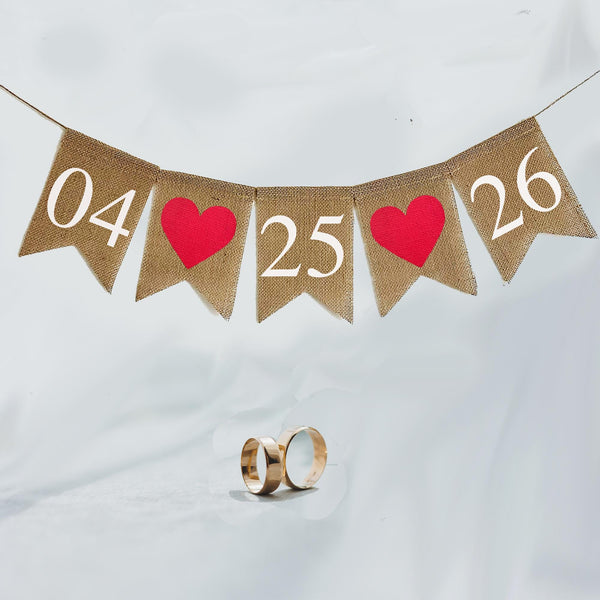 This banner is a customizable date banner. Add your custom date in black or white numbers over fishtail flags. Between each number in the date you have your choice of red hearts or white hearts.