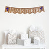 Easter burlap banner featuring purple cross flags on each end. The banner spells out the word Easter in white letters.