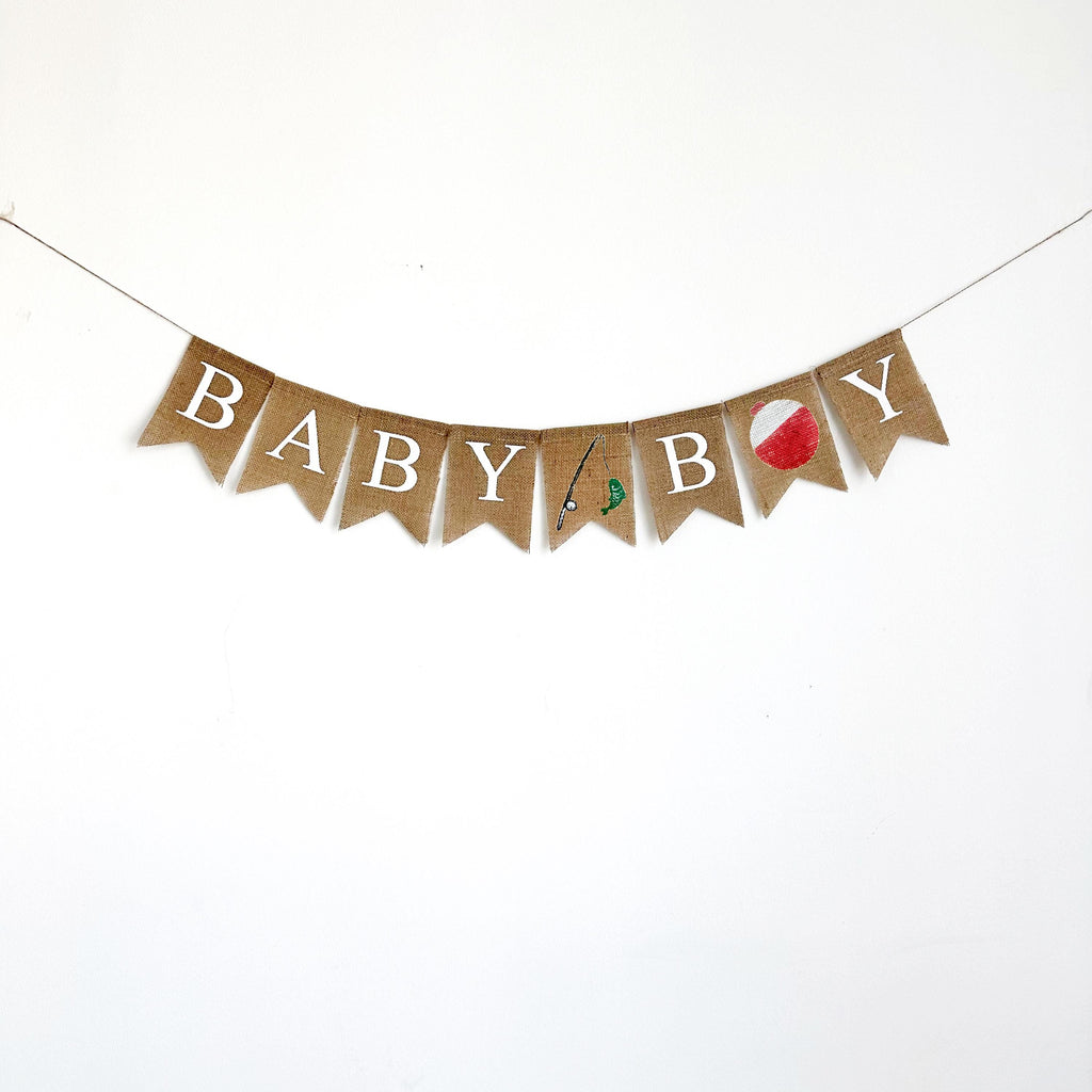 Baby Boy Fishing Banner for Gender Reveal or Baby Shower Decorations