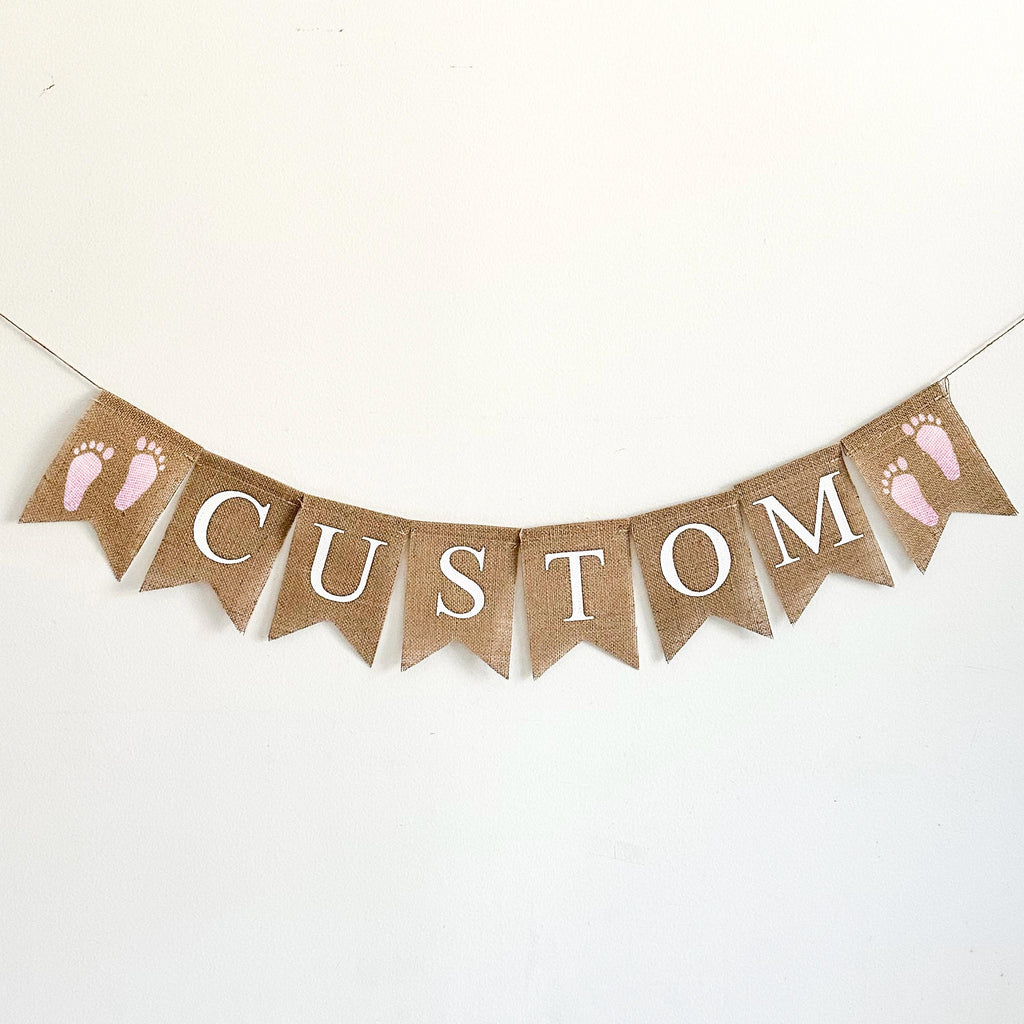 Custom Banner | Baby Footprint Announcement | Girl Baby Shower Decorations | Gender Reveal Party | Personalized Banner | Baby Girl Welcome