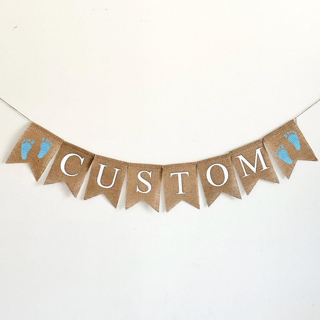 Boy Baby Shower Decorations | Personalized Banner | Baby Boy Nursery Decor | Gender Reveal Party | Customized Banner | It's A Boy Footprints