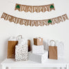 This Happy St. Patrick&#39;s Day Burlap Banner is the perfect rustic addition to your festive St. Patrick&#39;s Day celebration. The first line of this burlap banner starts with a green shamrock then reads Happy with a shamrock at the end. The second line reads St. Patrick&#39;s Day with a shamrock between the two words. The letters are white on a beige burlap background.