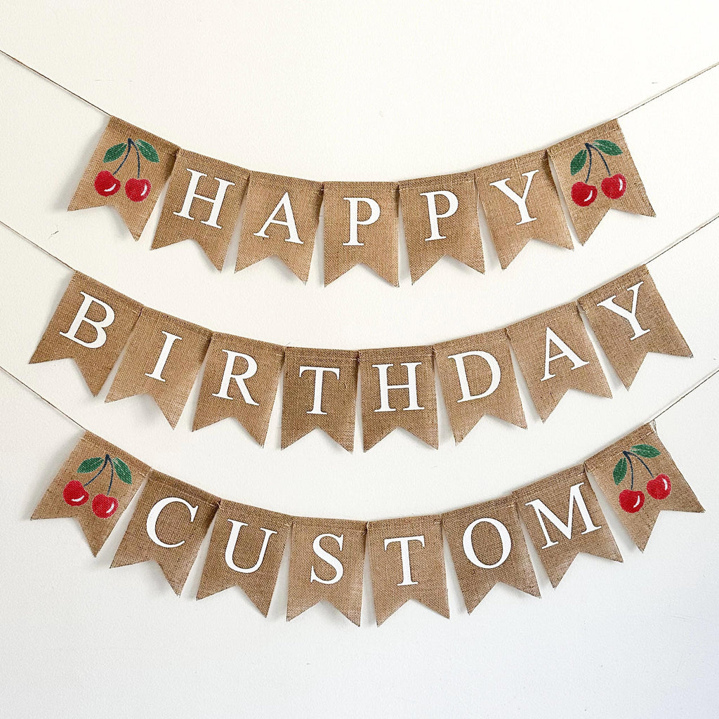 Cherry Party Decorations | Custom Birthday Banner | Fruit Theme Birthday Party | Happy Birthday Banner | She's The Cherry On Top