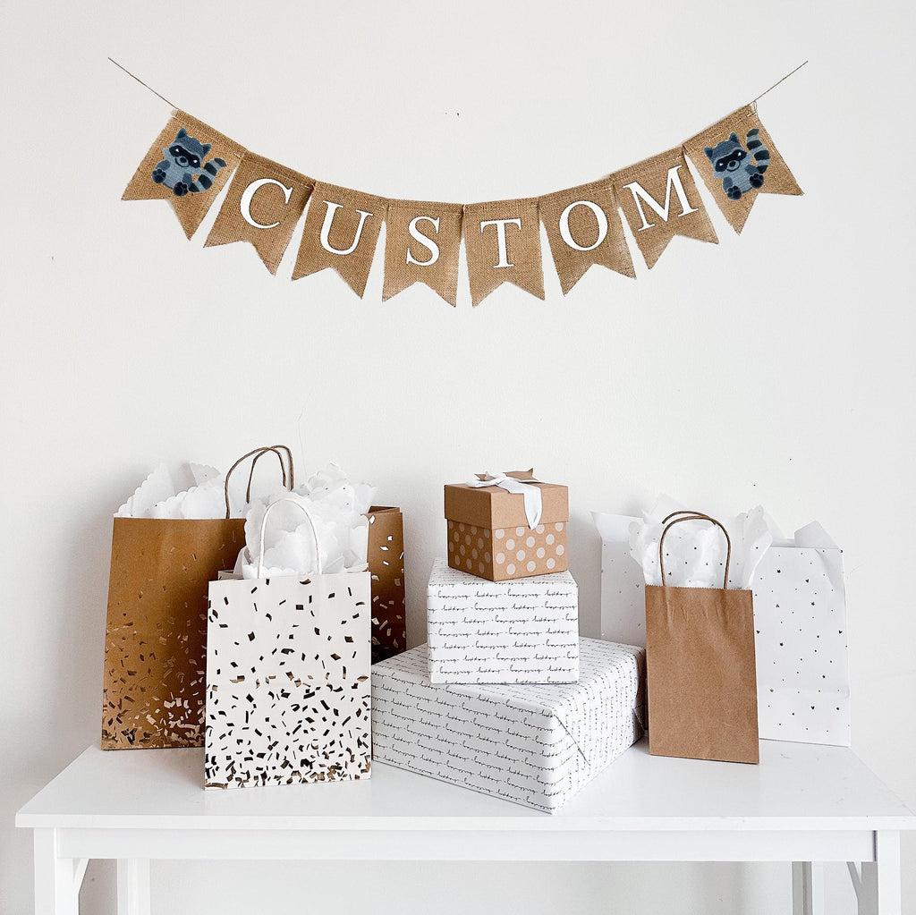 Woodland Party Decorations, Custom Banner, Baby Shower Backdrop, Woodland Theme Party, Personalized Banner, Burlap Garland