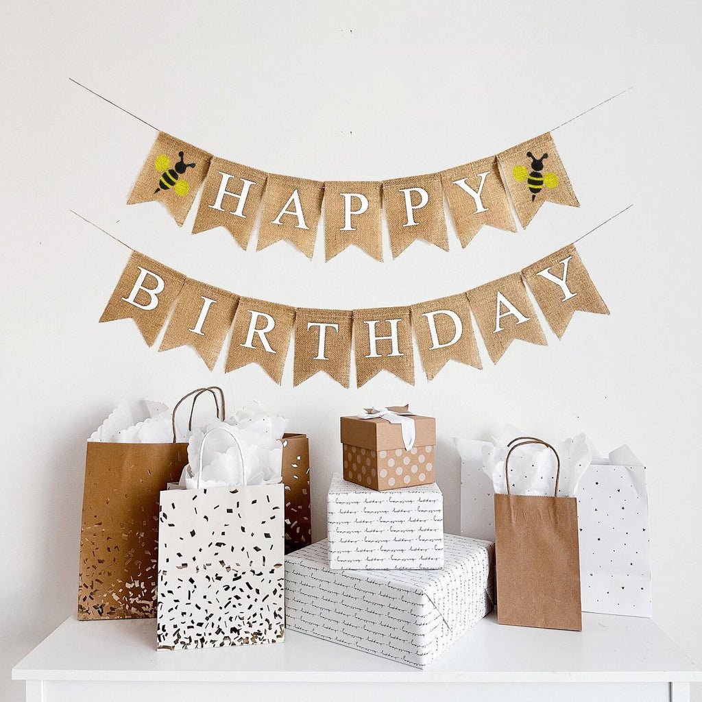 Bee Theme Birthday Party | Happy Birthday Bee | Bumblebee Decorations | Burlap Banner | Backdrop Banner | Burlap Garland