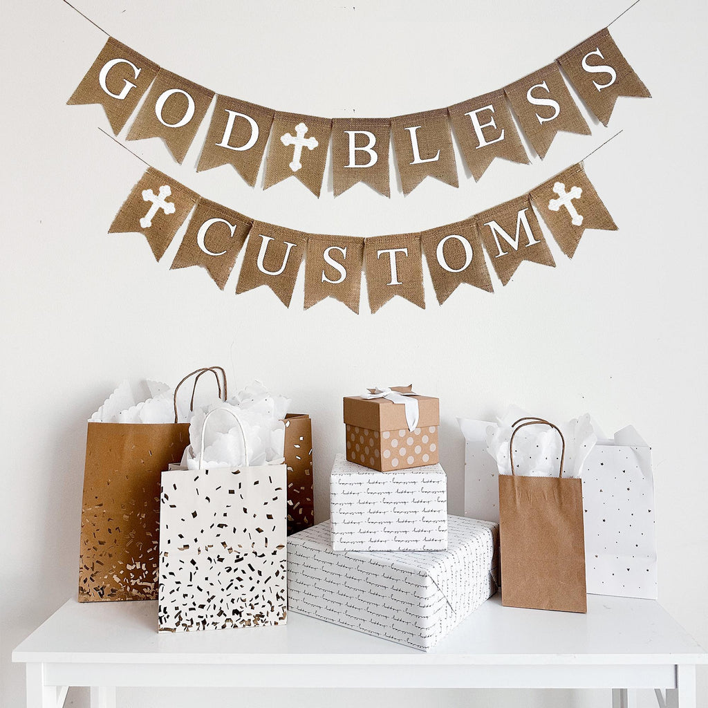 Baptism Decoration | First Communion Banner | Custom Banner | Christening Decor | God Bless Sign | Boy Baptism Banner | Baptism Party Idea