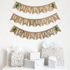 A happy birthday burlap banner strung on two or three strings. The top row reads &quot;HAPPY&quot; with a hand painted green cactus with blue flowers on each end of the word. The second line reads &quot;BIRTHDAY&quot;.  The third optional line give your the choice to add a personalization to your banner.  The personalized line also has a cactus with blue flowers on either end of the wording of your choice.
