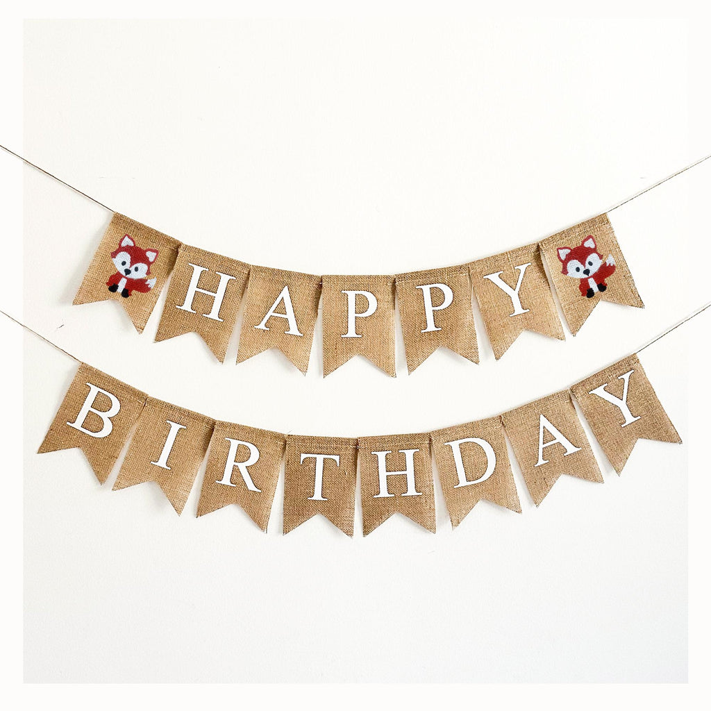 Fox Party Decorations | Fox Happy Birthday Banner | Woodland Birthday Party
