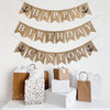 This is a burlap banner made from fishtail shaped flags. Each flag has a white letter painted on it. The top string says HAPPY with a navy anchor on either end. The bottom string says BIRTHDAY. You can add a third row and add a custom name, date or saying to personalize your event. Each flag measures 4.5 by 6.5 inches in size.