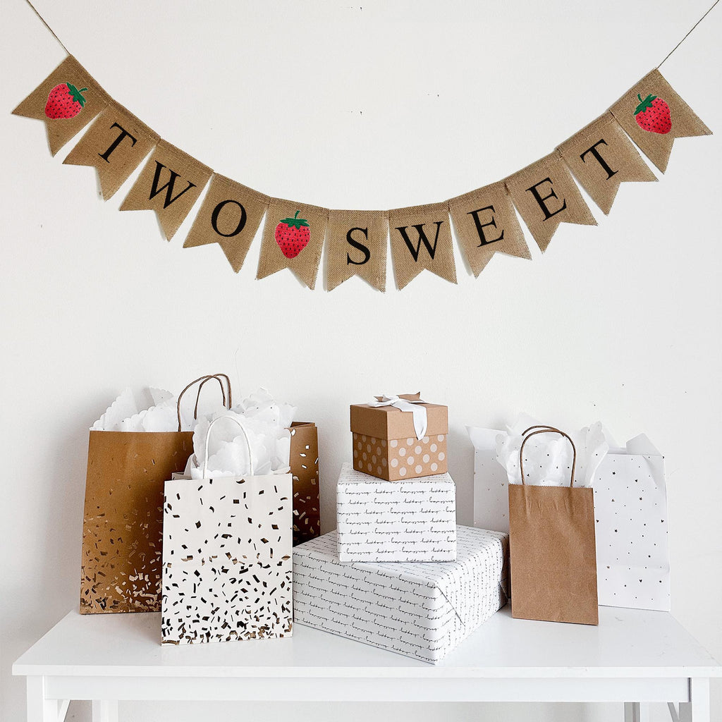 Two Sweet Burlap Banner | Strawberry 2nd Birthday Party Decorations