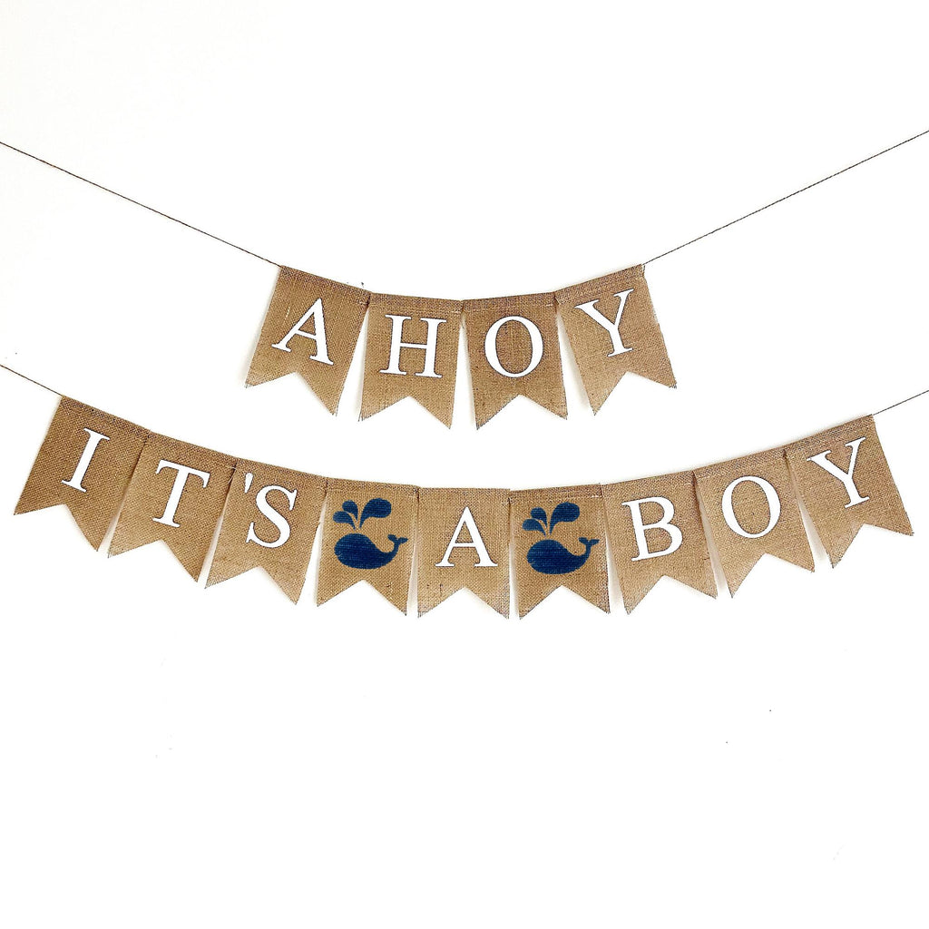 Boy Baby Shower Decorations, Ahoy It’s A Boy, Whale Party Decorations, Gender Reveal, Baby Announcement, Ocean Party Theme, Burlap Banner