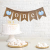 Celebrate one with this blue watercolor pumpkin burlap banner. With unique watercolor blue pumpkins on each end and the letters o n e spelled out in between in white lowercase letters, this banner is perfect for a fall first birthday celebration.