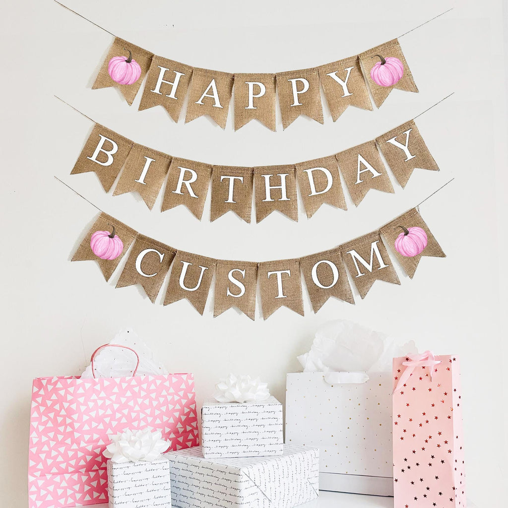 Happy Birthday Banner, Pumpkin Party Decorations, Custom Banner, Pumpkin Birthday Party, Burlap Garland, Fall Theme Décor