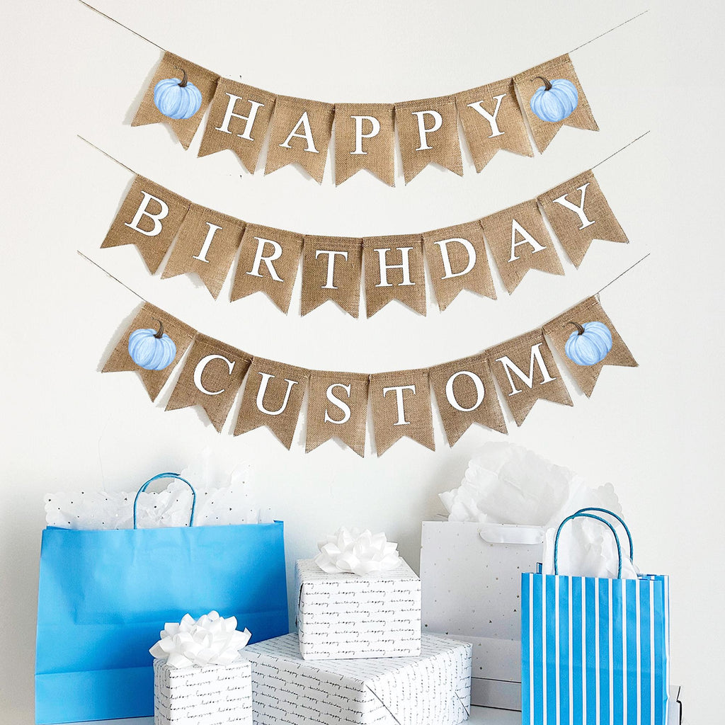 Happy Birthday Banner, Pumpkin Party Decorations, Custom Banner, Pumpkin Birthday Party, Burlap Garland, Fall Theme Décor
