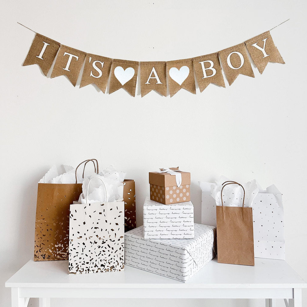 Boy Baby Shower Decorations | Baby Announcement | Gender Reveal | It's A Boy Sign | Party Banner | Heart Banner